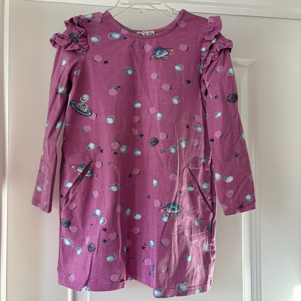 Art & Eden Planets Solar System Space Purple Dress Organic Cotton Size 5 VGUC
